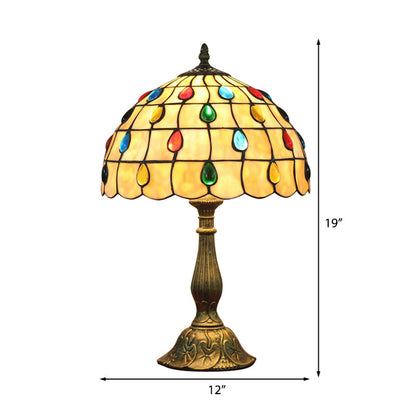 OpalGlow – Bred paraply-skrivbordslampa med skalformad skärm och droppformade smycken för elegant belysning