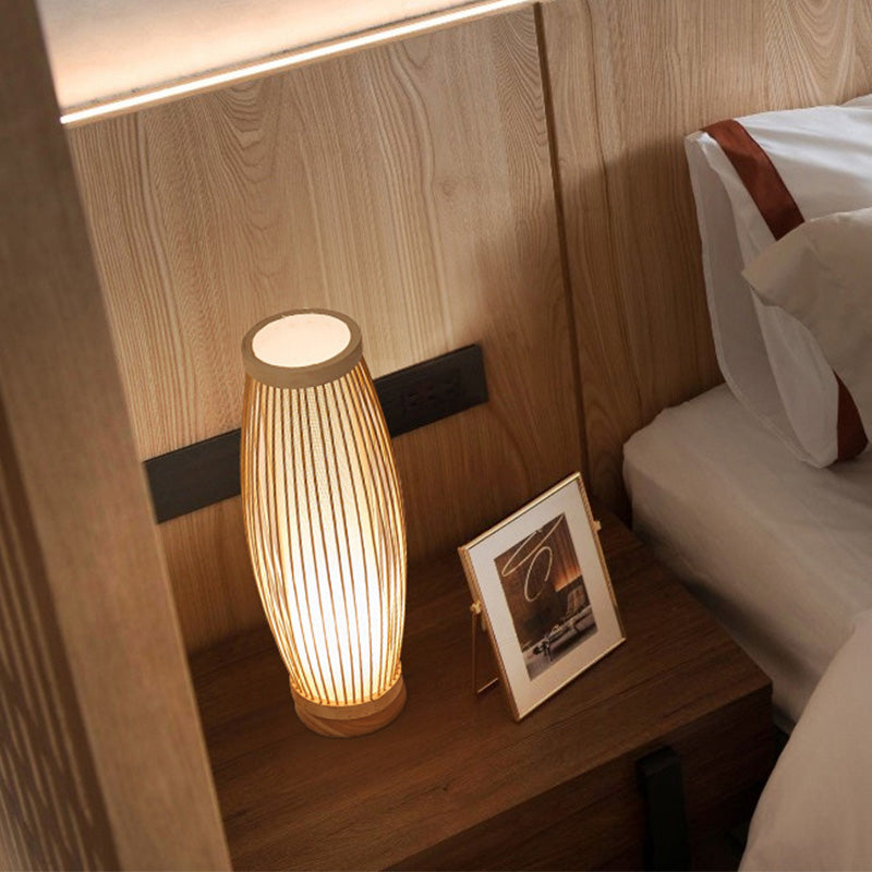 BambooGlow - Avlång Bambu Bordslampa med Textilskärm