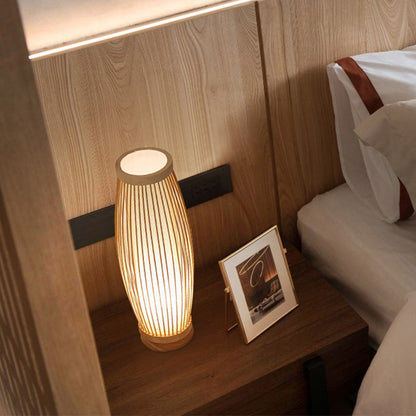 BambooGlow - Avlång Bambu Bordslampa med Textilskärm