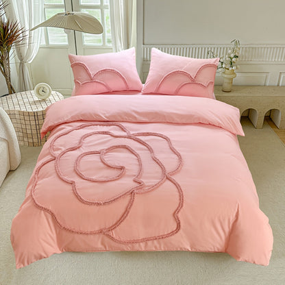 Tufted Sängkläder Set – Sängöverkast och Kuddeöverdrag med Stort Blommönster