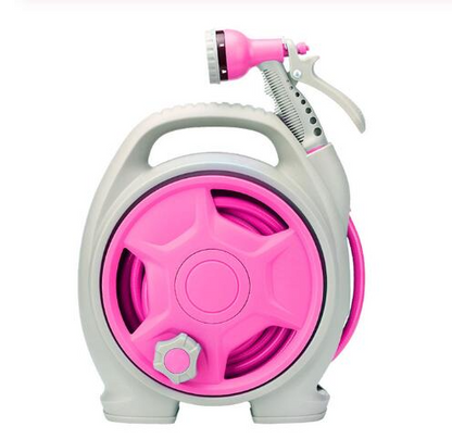 Praktisk slangupprullare med spraymunstycke – Kompakt trädgårdsslangvagn för enkel vattning