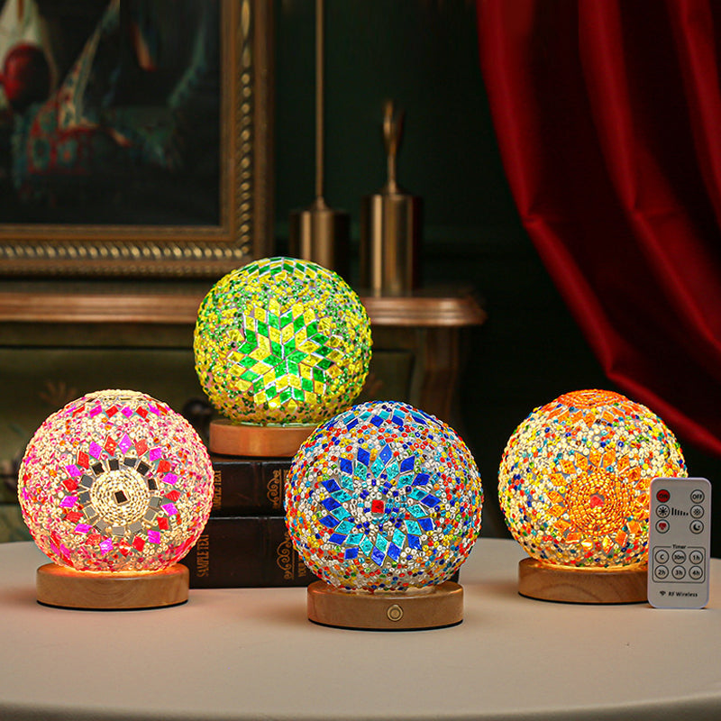 GloedNest - Sferisk LED Dimbar Glas Bohemisk Barock Bordslampa Mosaik Nattljus 3.9