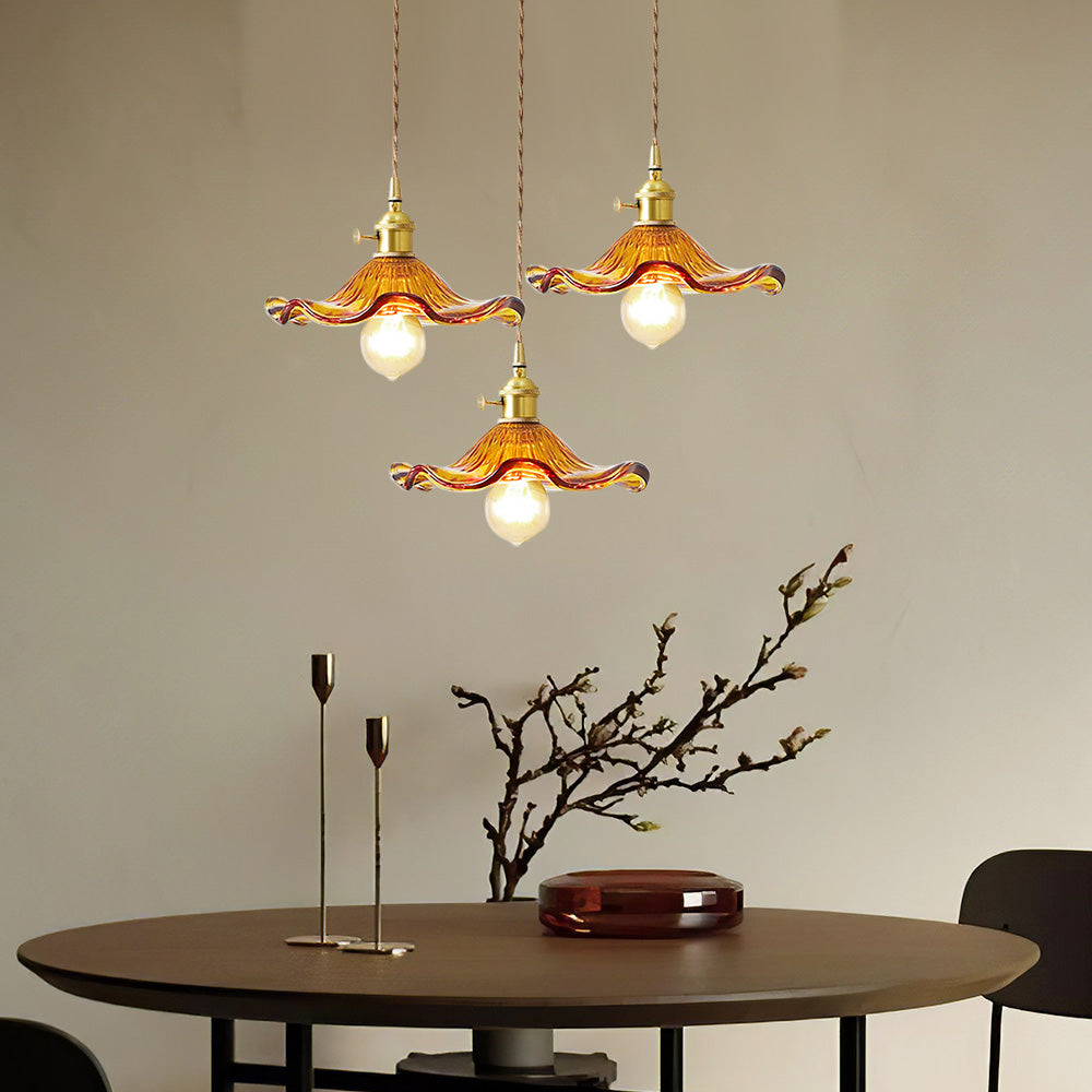 Art Nouveau Fluted Glass Pendant | Flower-Inspired Shade | H4.72in x D9.06-23.62in | Brass &amp; Glass Craftsmanship | Brick by Brick
