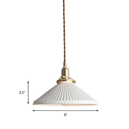 JapandiBeam Light - Japansk keramik hängande lampa med rännmönster