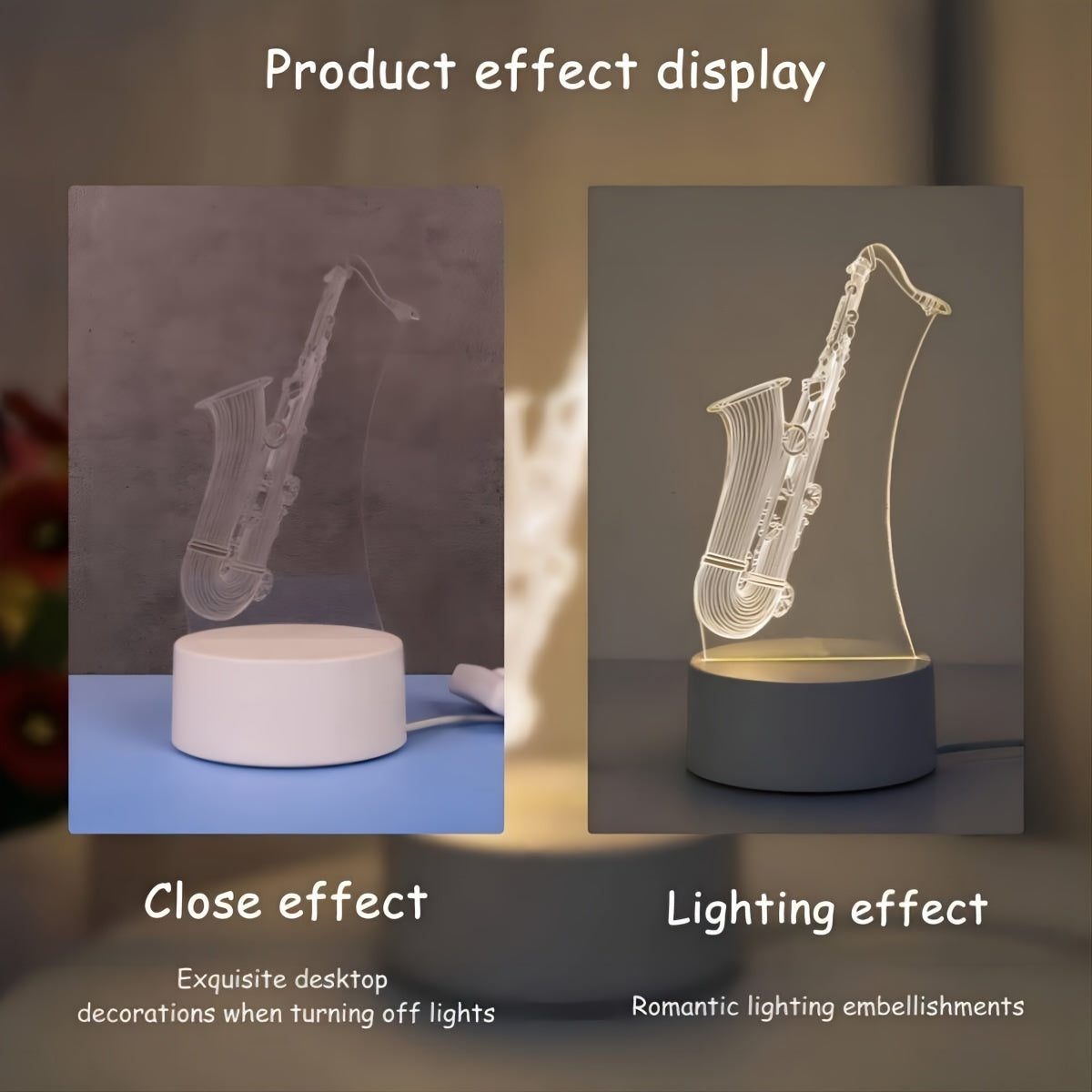 SaxGlow - 3D Saxofon LED Nattljus, USB-Driven Bords- och Lampa