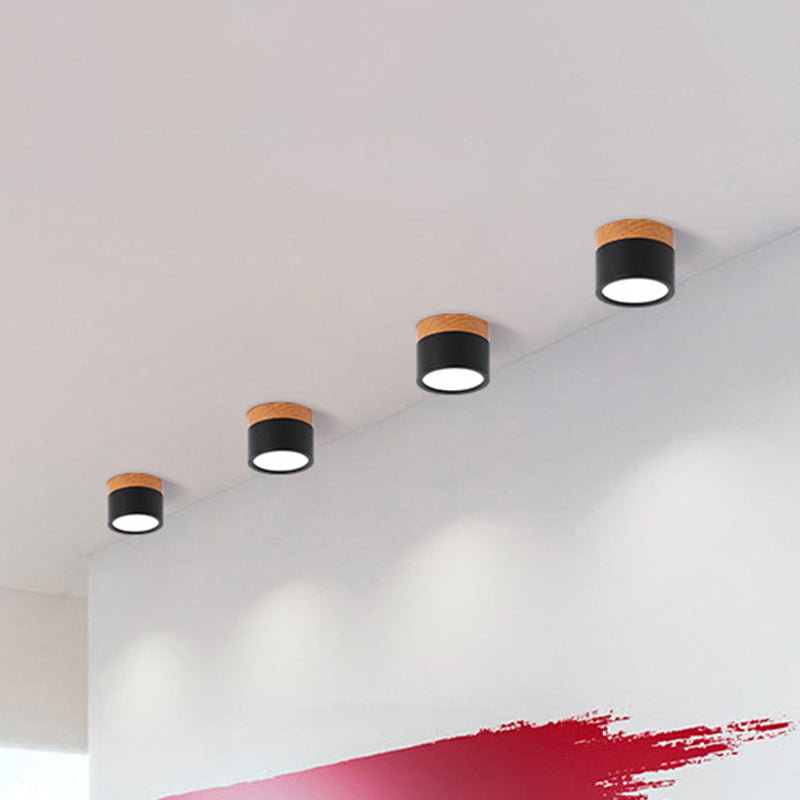 Klein Taklampa Macaron Metall Kök Bar Flush Mount Belysning i Gul/Blå/Svart och Trä