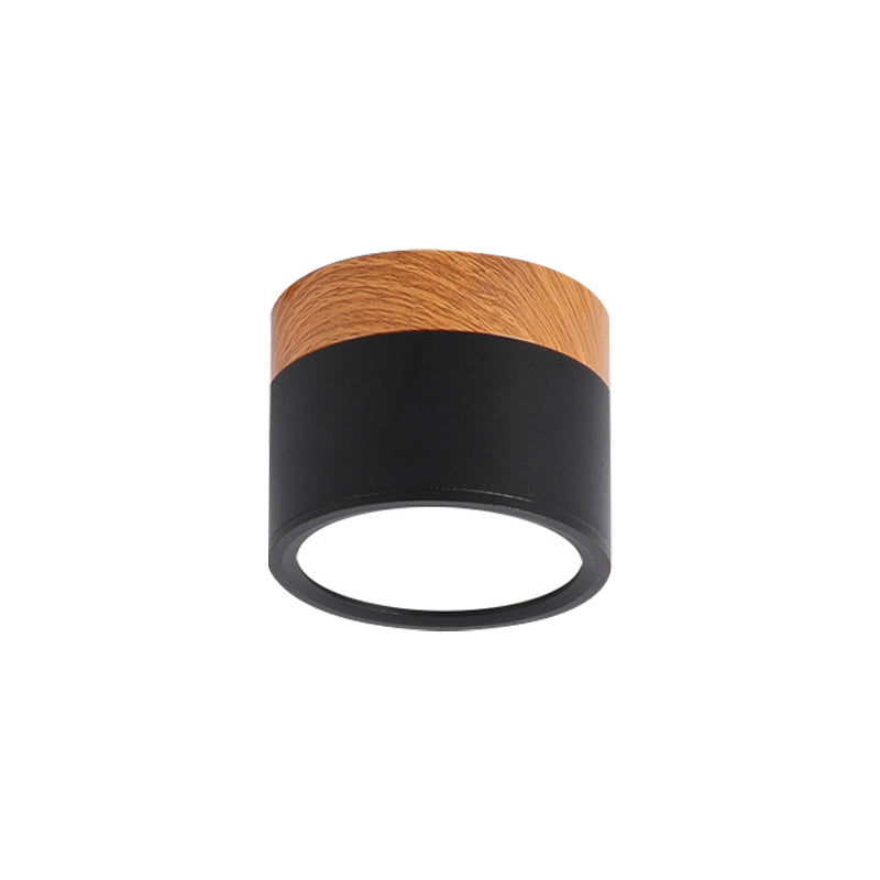 Klein Taklampa Macaron Metall Kök Bar Flush Mount Belysning i Gul/Blå/Svart och Trä