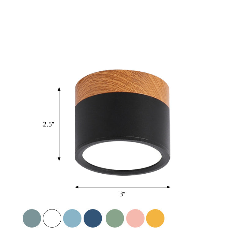 Klein Taklampa Macaron Metall Kök Bar Flush Mount Belysning i Gul/Blå/Svart och Trä
