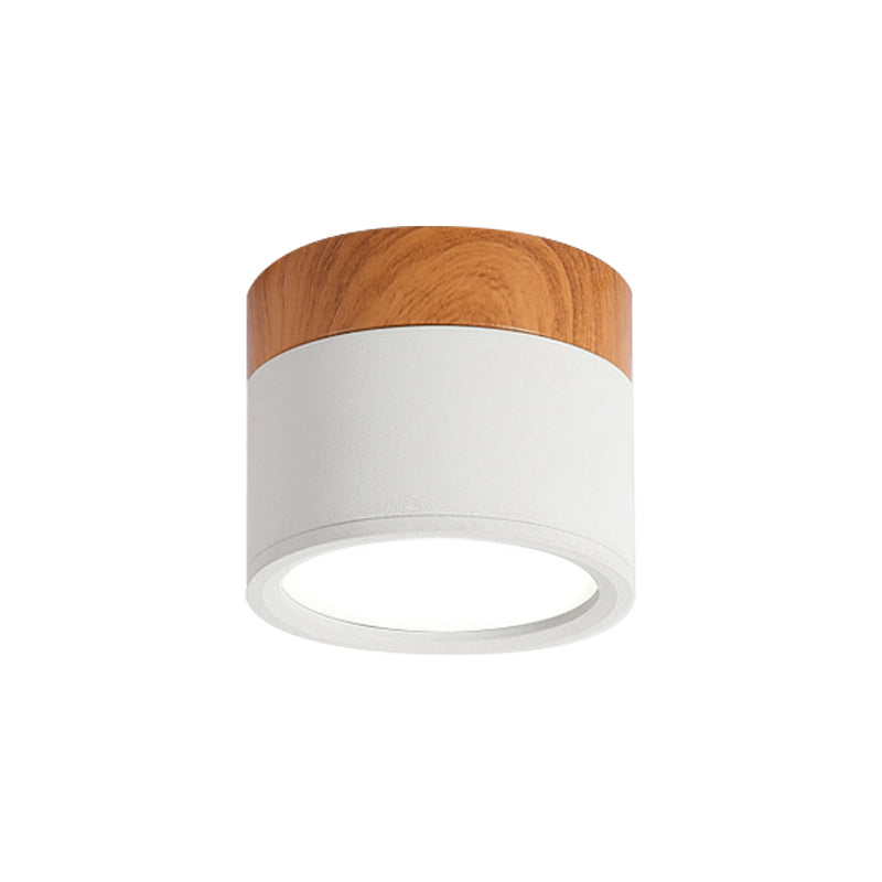 Klein Taklampa Macaron Metall Kök Bar Flush Mount Belysning i Gul/Blå/Svart och Trä