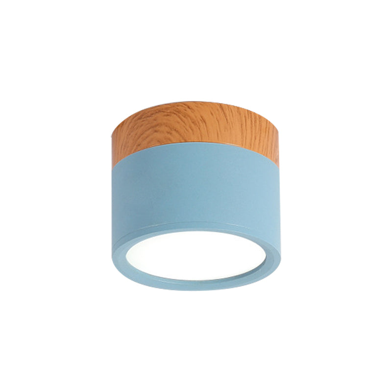 Klein Taklampa Macaron Metall Kök Bar Flush Mount Belysning i Gul/Blå/Svart och Trä