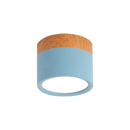 Klein Taklampa Macaron Metall Kök Bar Flush Mount Belysning i Gul/Blå/Svart och Trä