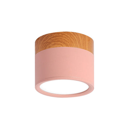 Klein Taklampa Macaron Metall Kök Bar Flush Mount Belysning i Gul/Blå/Svart och Trä