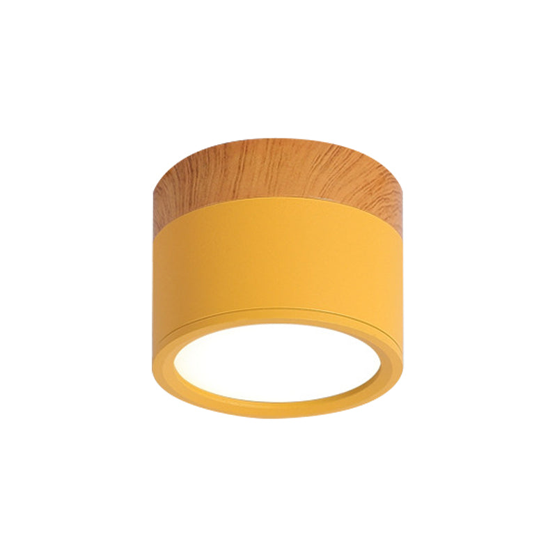Klein Taklampa Macaron Metall Kök Bar Flush Mount Belysning i Gul/Blå/Svart och Trä