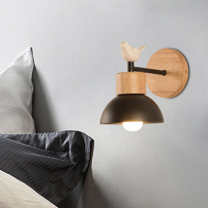 NordicDome - Metall- och Trävägglampa med Fågel för Barnrum