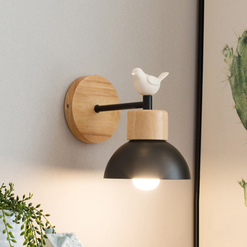 NordicDome - Metall- och Trävägglampa med Fågel för Barnrum