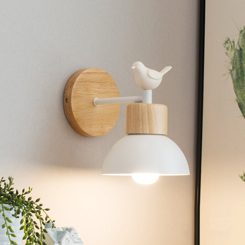 NordicDome - Metall- och Trävägglampa med Fågel för Barnrum