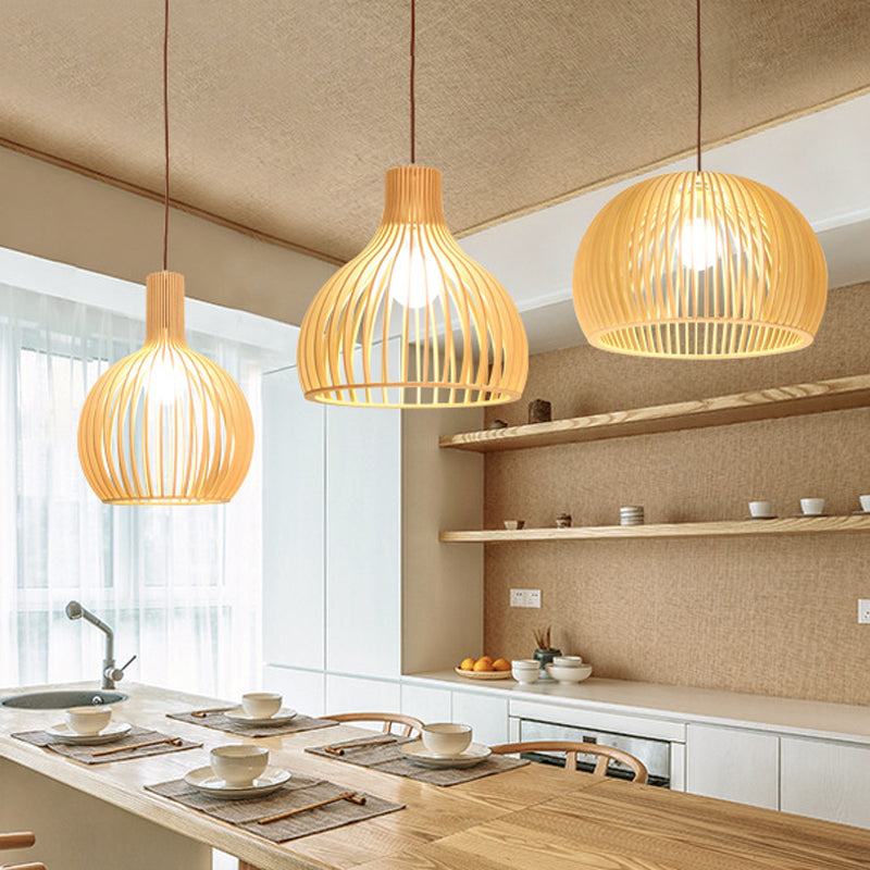 Asiatisk Bamboe Hänglampa med Utrustad/Hemisphere/Lök Design 1 Ljus Beige Liten/Stor Hängande Lampor för Matplats