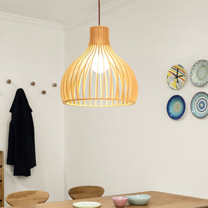 Asiatisk Bamboe Hänglampa med Utrustad/Hemisphere/Lök Design 1 Ljus Beige Liten/Stor Hängande Lampor för Matplats