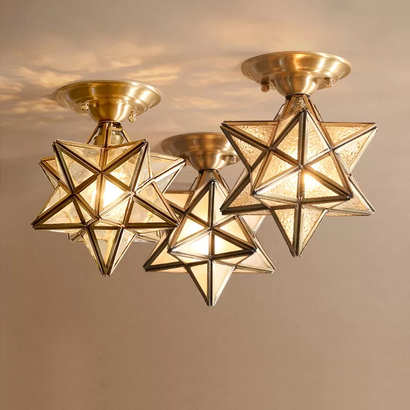 Stjärnformad Mässings Taklampa - Traditionellt Transparent Glas