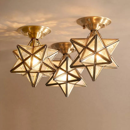 Stjärnformad Mässings Taklampa - Traditionellt Transparent Glas