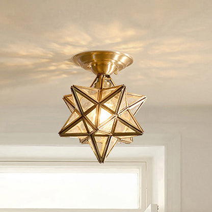 Stjärnformad Mässings Taklampa - Traditionellt Transparent Glas