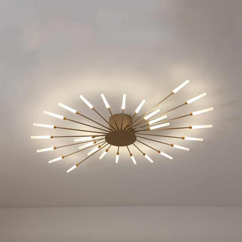 Modern taklampa i svart/guld burst - 12/18/28 LED-lampor semi flush montering för sovrum