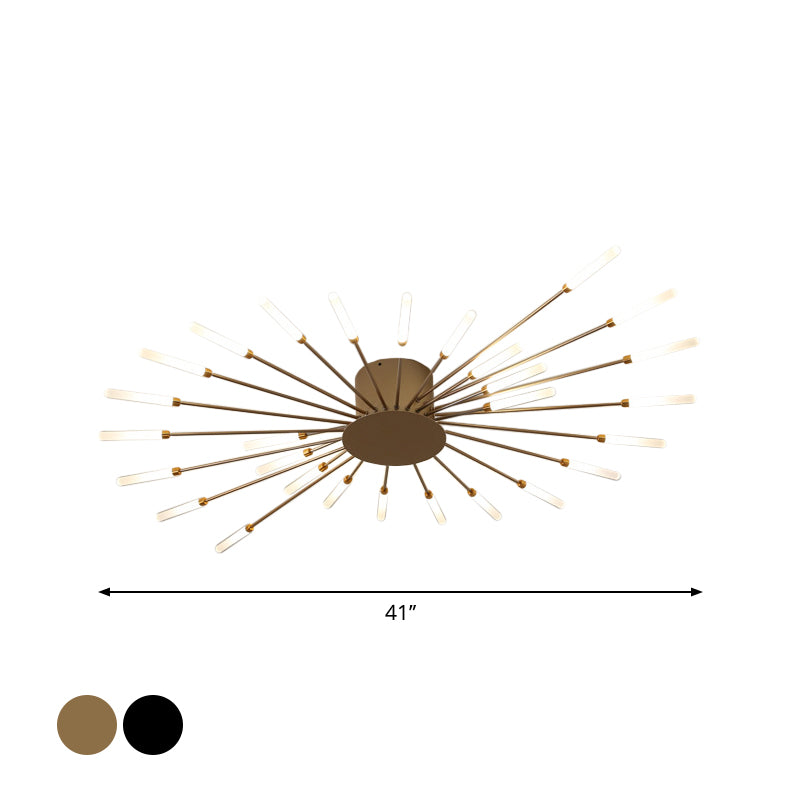 Modern taklampa i svart/guld burst - 12/18/28 LED-lampor semi flush montering för sovrum