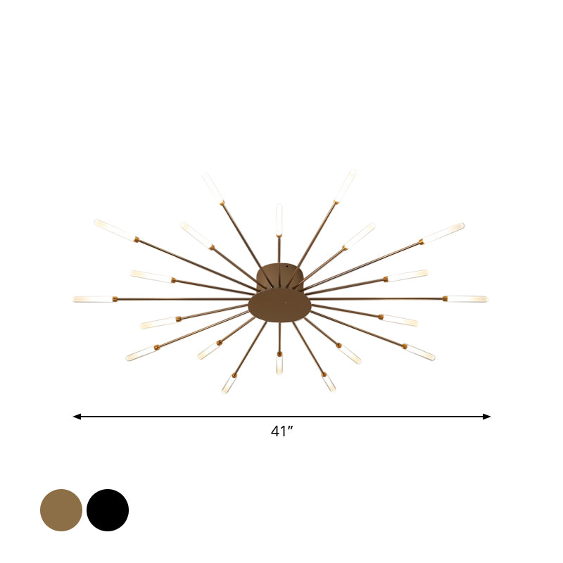 Modern taklampa i svart/guld burst - 12/18/28 LED-lampor semi flush montering för sovrum