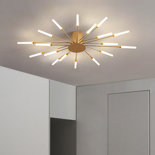 Modern taklampa i svart/guld burst - 12/18/28 LED-lampor semi flush montering för sovrum