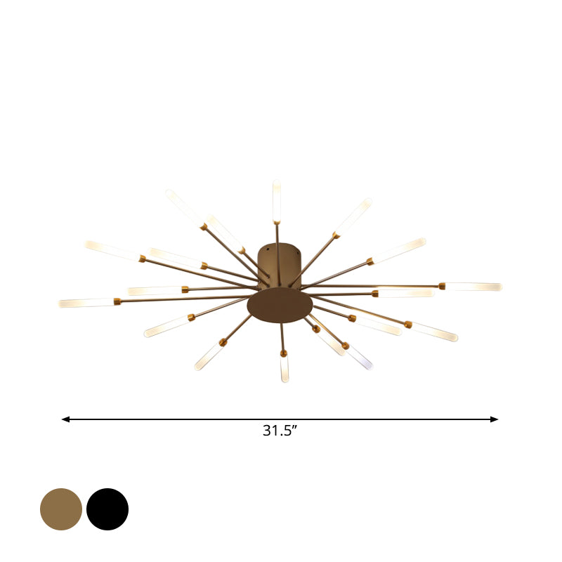 Modern taklampa i svart/guld burst - 12/18/28 LED-lampor semi flush montering för sovrum