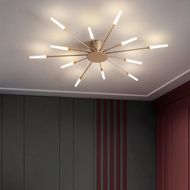 Modern taklampa i svart/guld burst - 12/18/28 LED-lampor semi flush montering för sovrum