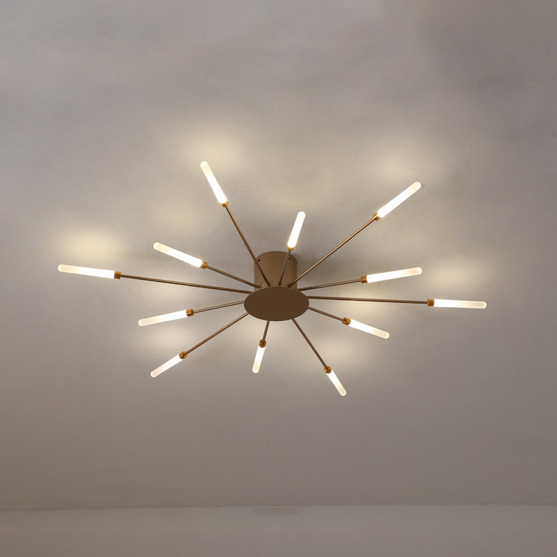 Modern taklampa i svart/guld burst - 12/18/28 LED-lampor semi flush montering för sovrum