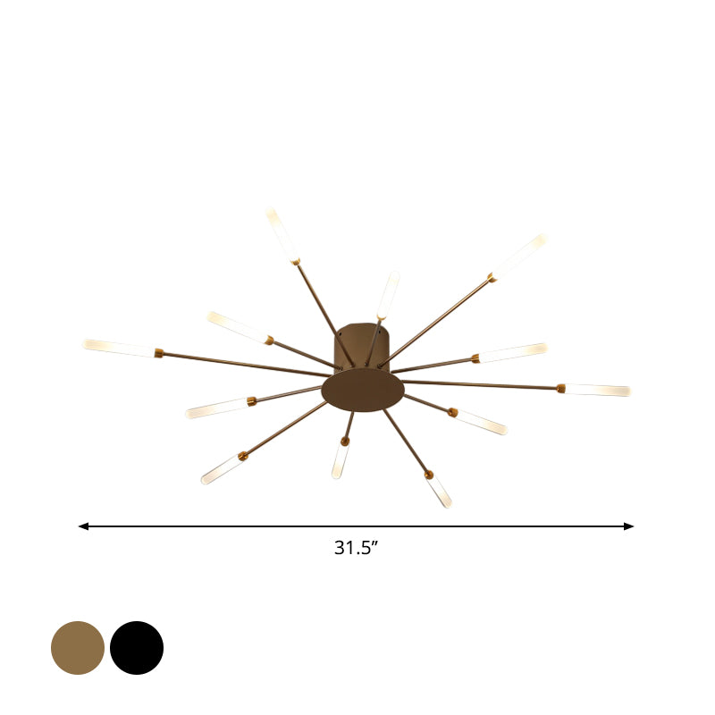 Modern taklampa i svart/guld burst - 12/18/28 LED-lampor semi flush montering för sovrum