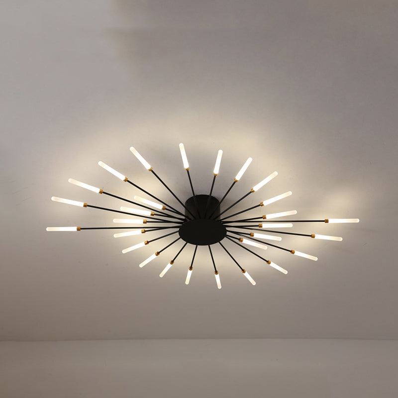 Modern taklampa i svart/guld burst - 12/18/28 LED-lampor semi flush montering för sovrum