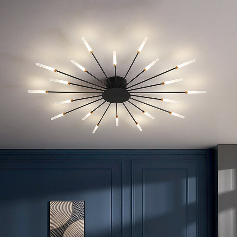 Modern taklampa i svart/guld burst - 12/18/28 LED-lampor semi flush montering för sovrum