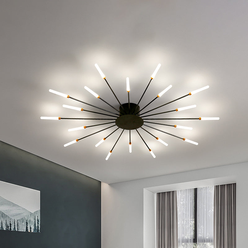 Modern taklampa i svart/guld burst - 12/18/28 LED-lampor semi flush montering för sovrum