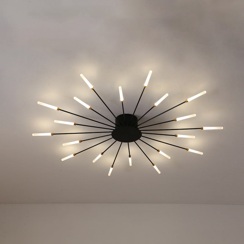 Modern taklampa i svart/guld burst - 12/18/28 LED-lampor semi flush montering för sovrum