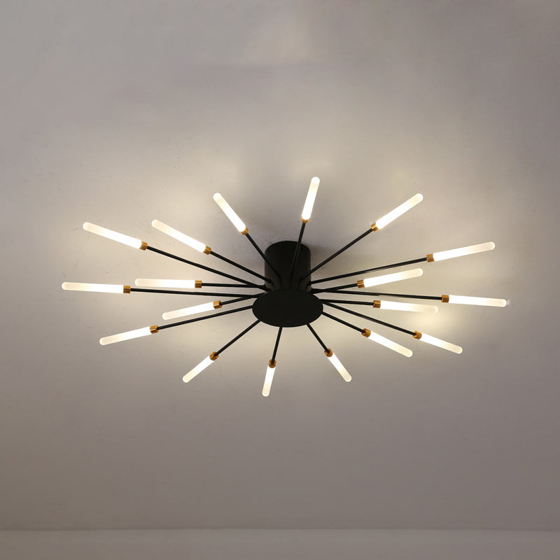 Modern taklampa i svart/guld burst - 12/18/28 LED-lampor semi flush montering för sovrum