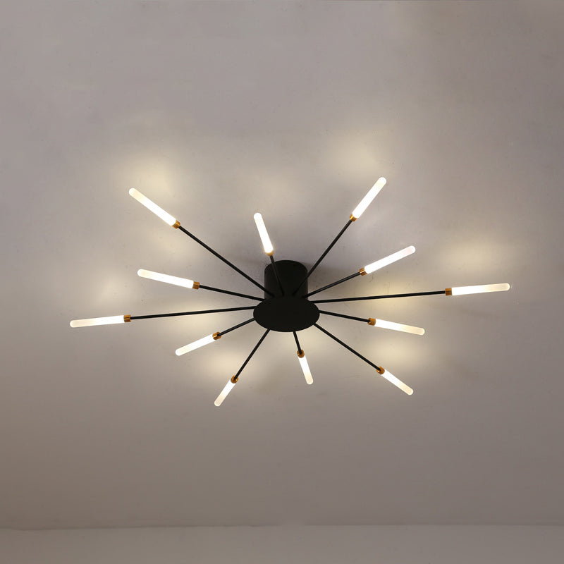 Modern taklampa i svart/guld burst - 12/18/28 LED-lampor semi flush montering för sovrum