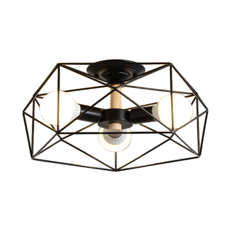 GeoLight – Geometrisk Semi-Flush Taklampa med Trådbur i Metall