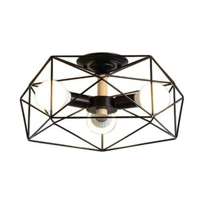 GeoLight – Geometrisk Semi-Flush Taklampa med Trådbur i Metall