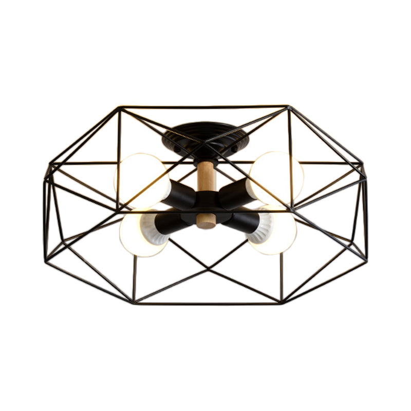 GeoLight – Geometrisk Semi-Flush Taklampa med Trådbur i Metall