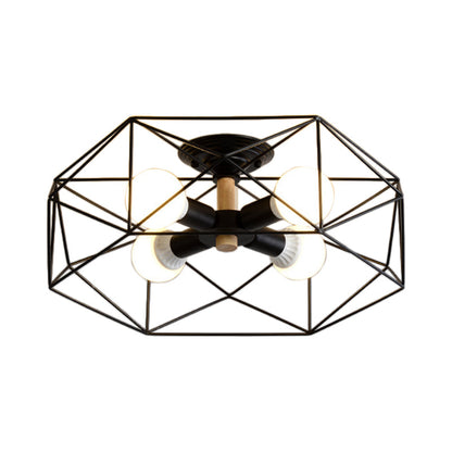 GeoLight – Geometrisk Semi-Flush Taklampa med Trådbur i Metall