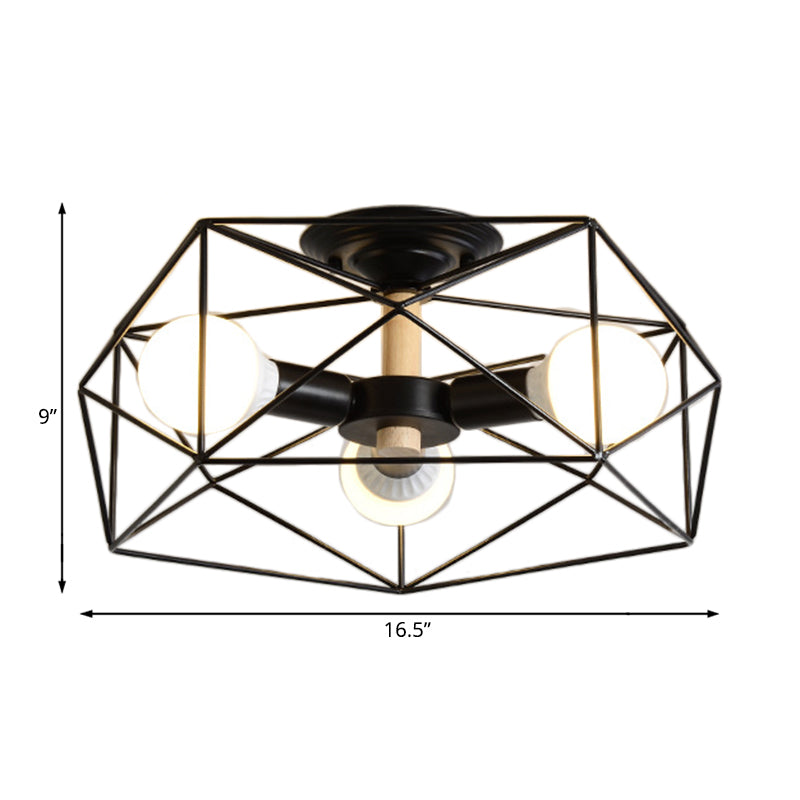 GeoLight – Geometrisk Semi-Flush Taklampa med Trådbur i Metall