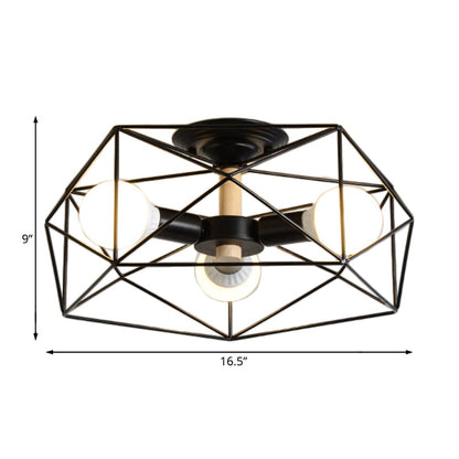 GeoLight – Geometrisk Semi-Flush Taklampa med Trådbur i Metall
