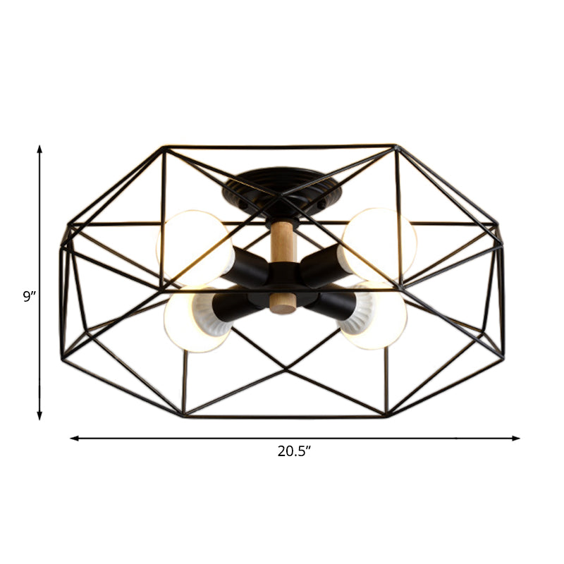 GeoLight – Geometrisk Semi-Flush Taklampa med Trådbur i Metall