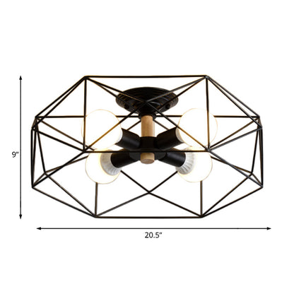 GeoLight – Geometrisk Semi-Flush Taklampa med Trådbur i Metall