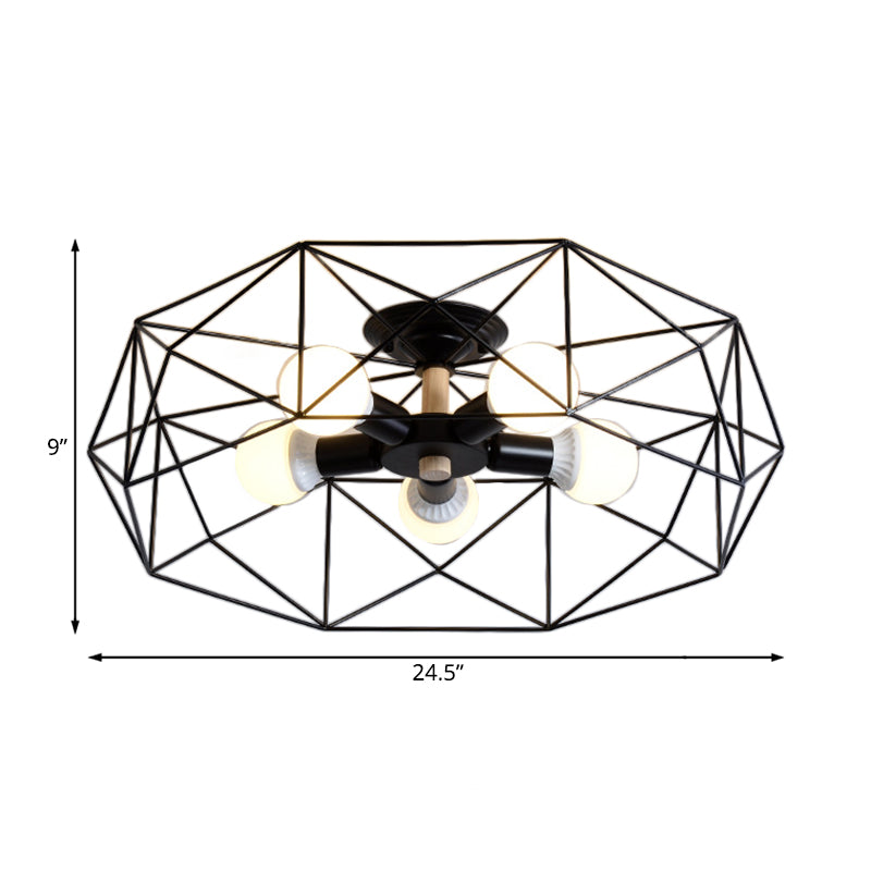 GeoLight – Geometrisk Semi-Flush Taklampa med Trådbur i Metall