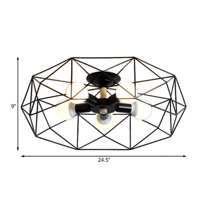 GeoLight – Geometrisk Semi-Flush Taklampa med Trådbur i Metall