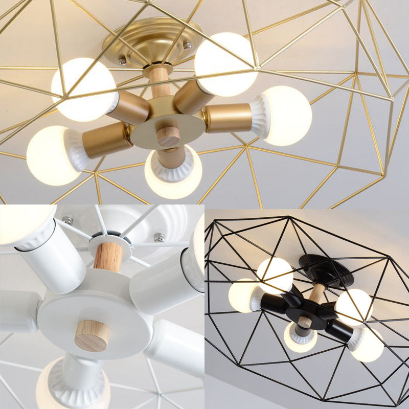 GeoLight – Geometrisk Semi-Flush Taklampa med Trådbur i Metall